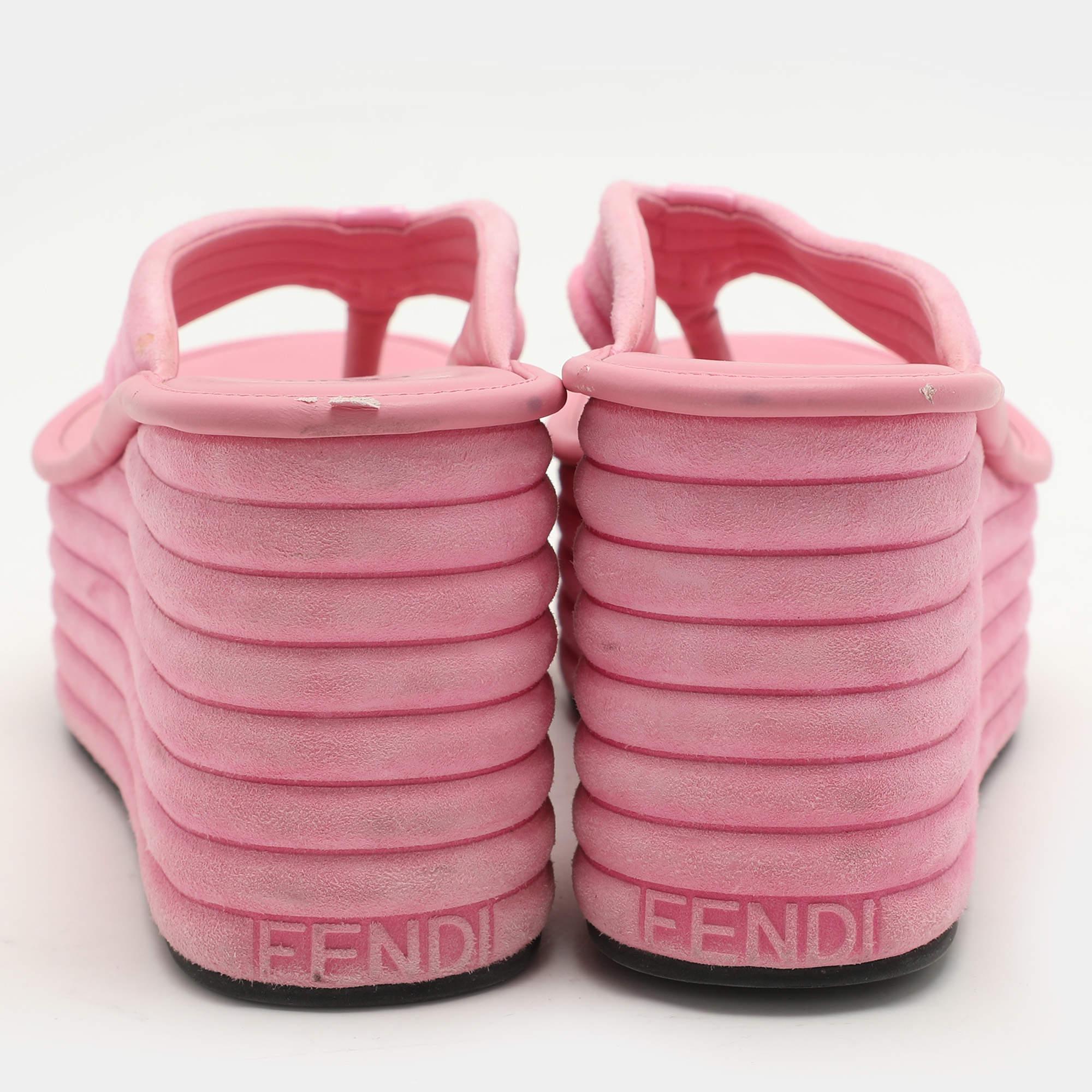 Fendi Pink Suede Platform Thong Slide Sandals Size 38 For Sale 1