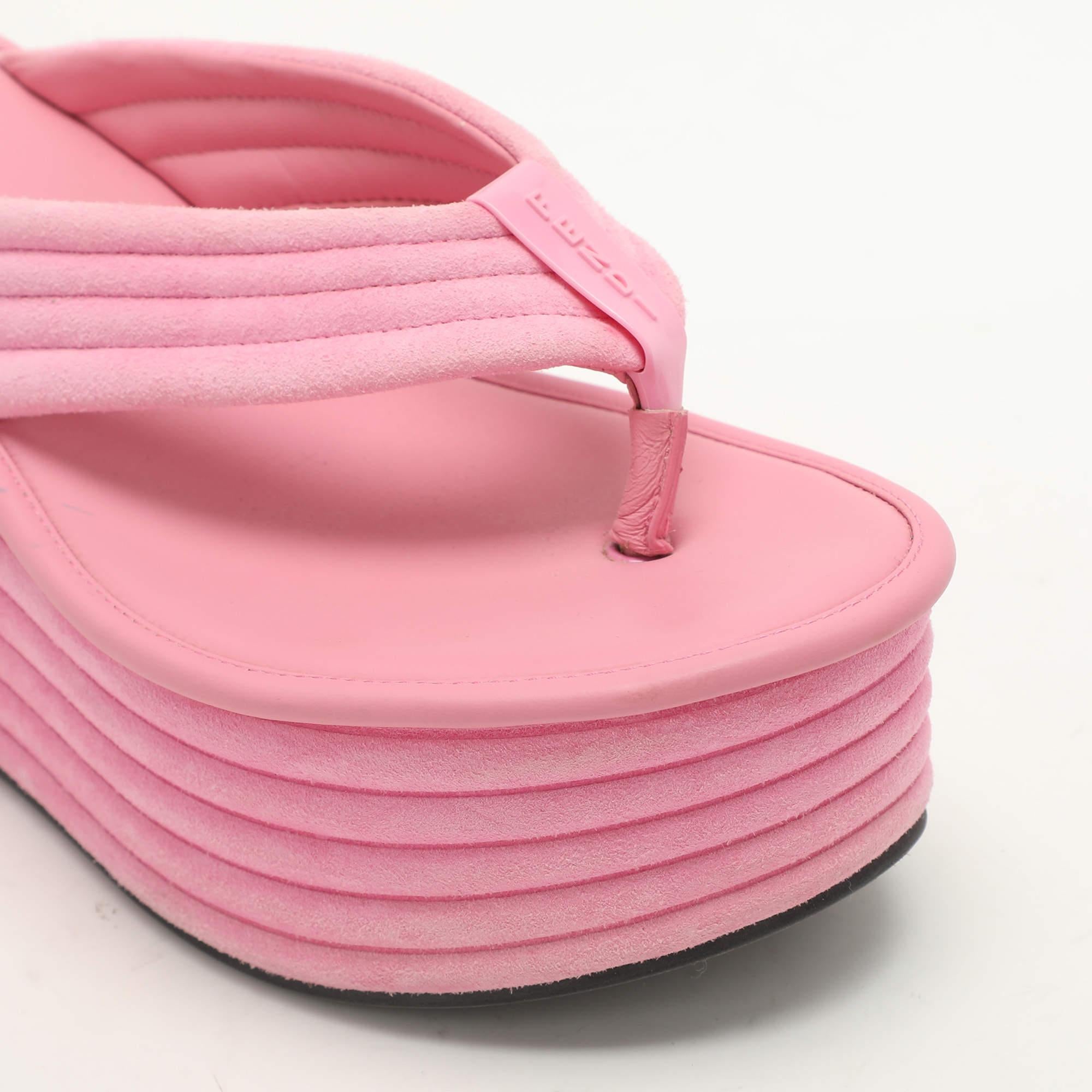 Fendi Pink Suede Platform Thong Slide Sandals Size 38 For Sale 3