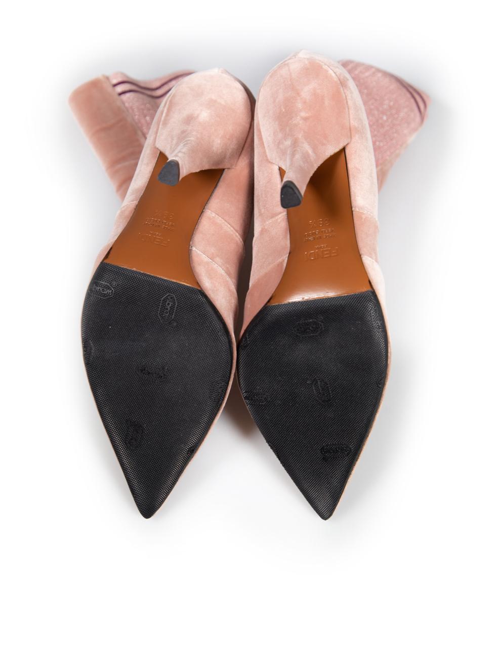 Women's Fendi Pink Velvet Glitter Accent Sock Boots Size IT 39.5 For Sale