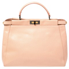 Fendi Pink/White Checkered Leather Large Peekaboo Top Handle Bag