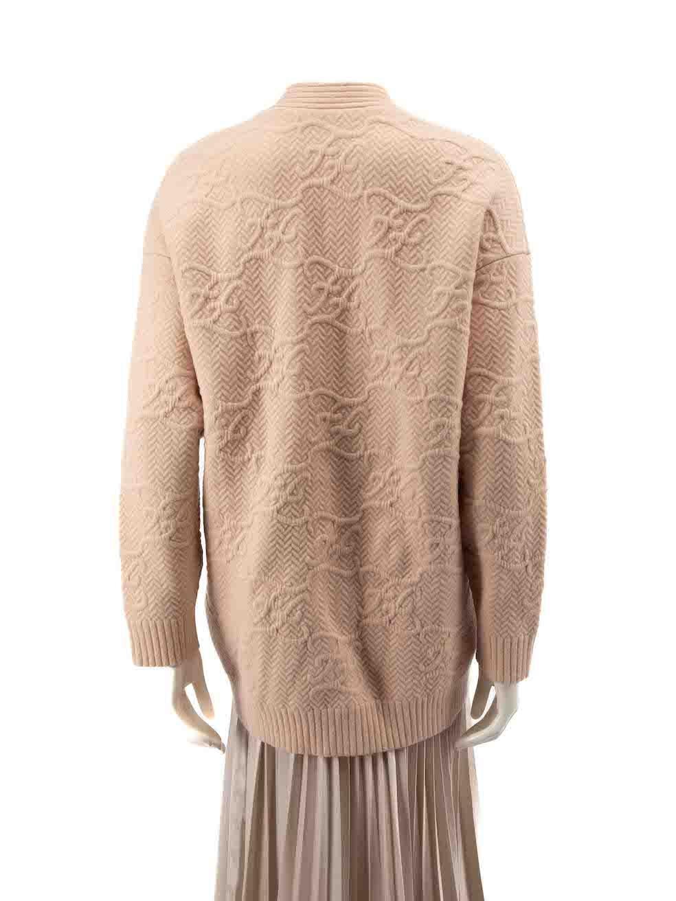 Beige Fendi Pink Wool Karligraphy Jacquard Cardigan Size XS