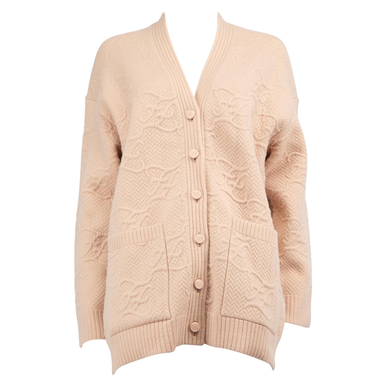 Fendi Pink Wool Karligraphy Jacquard Cardigan Size XS