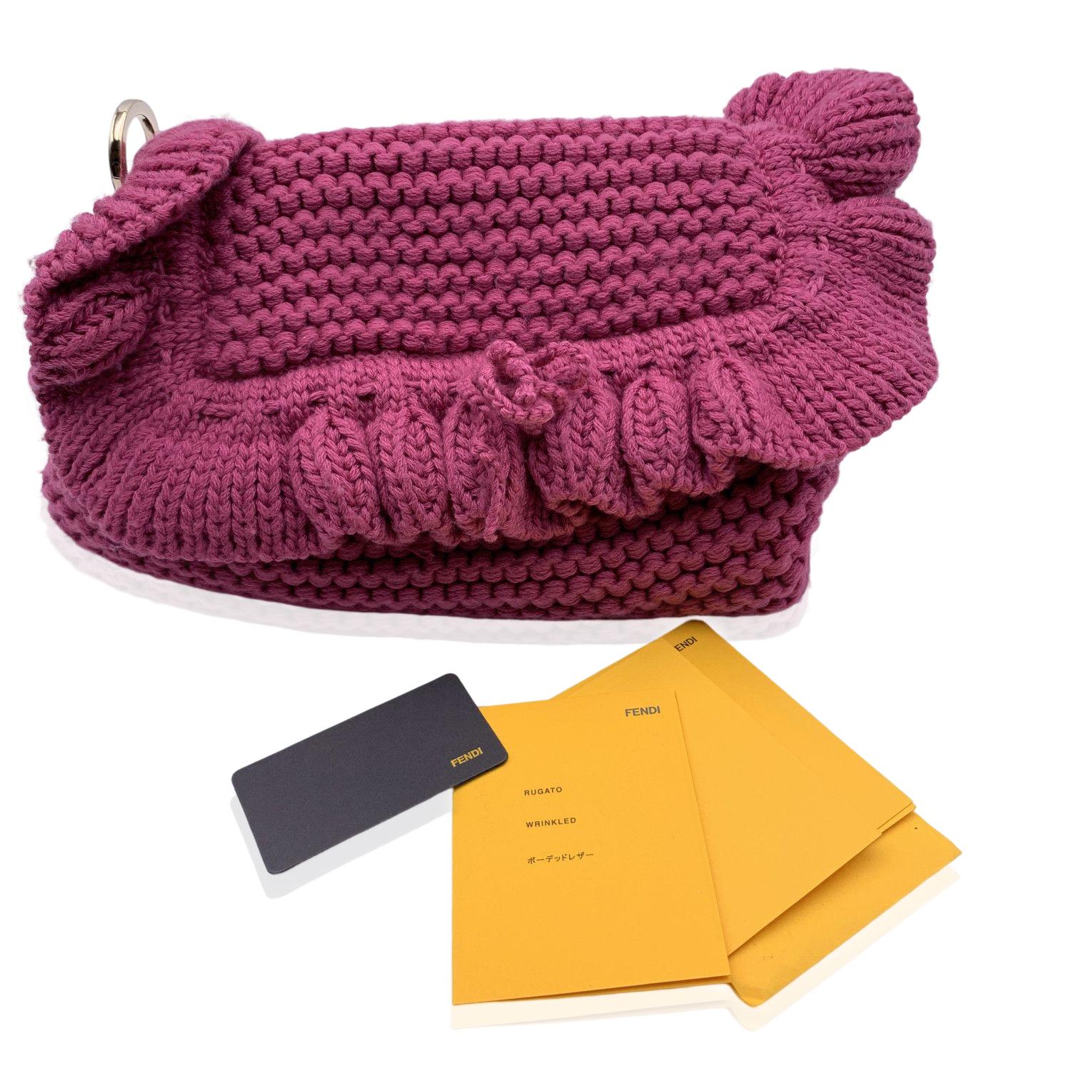 Fendi Pink Wool Knit Crocheted Chef Shoulder Flap Bag Handbag In Excellent Condition In Rome, Rome