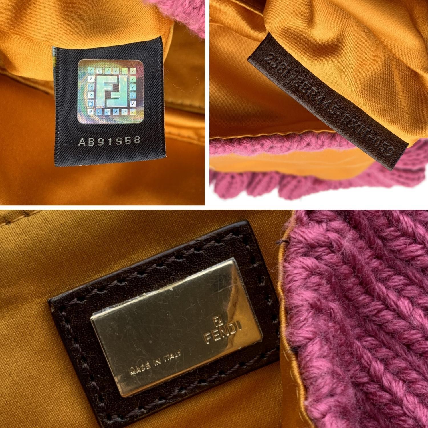 Women's Fendi Pink Wool Knit Crocheted Chef Shoulder Flap Bag Handbag