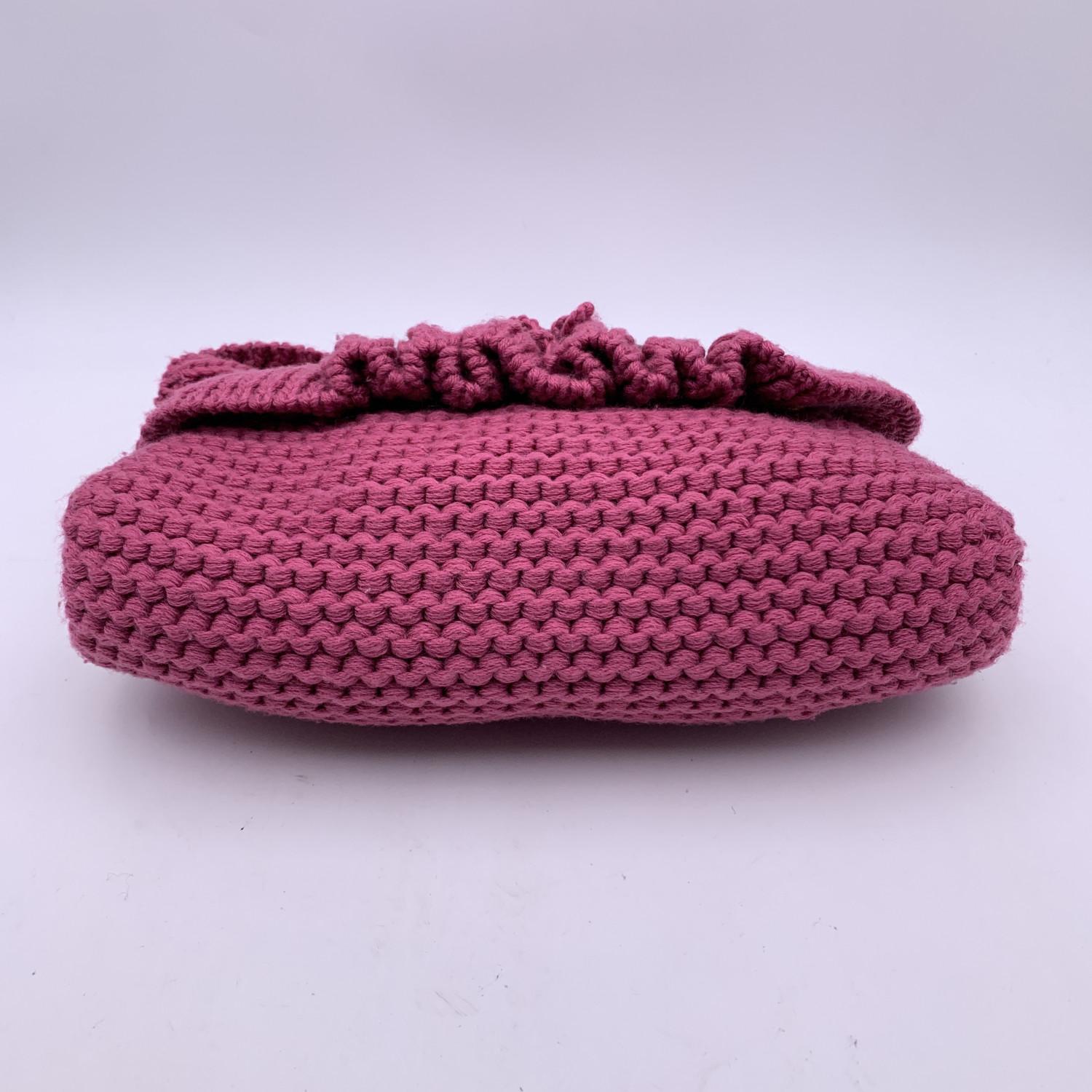 Fendi Pink Wool Knit Crocheted Chef Shoulder Flap Bag Handbag 2