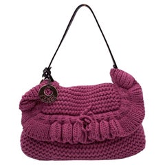 Fendi Pink Wool Knit Crocheted Chef Shoulder Flap Bag Handbag