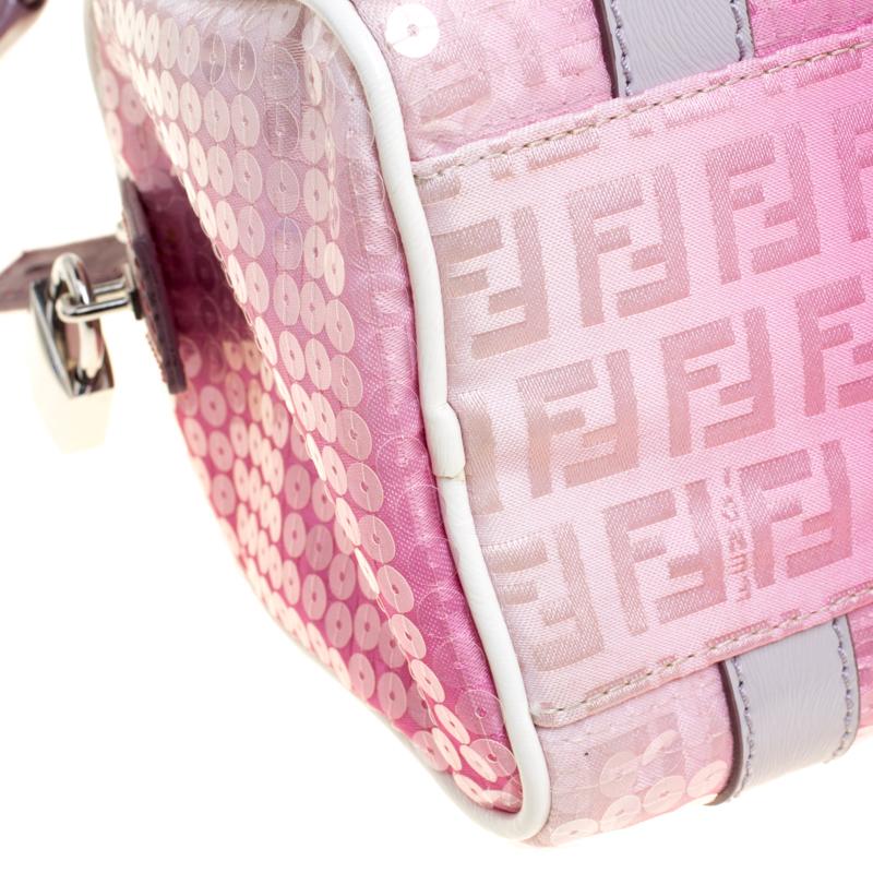 Fendi Pink Zucchino Canvas and Sequins Mini Forever Bauletto Boston Bag 4