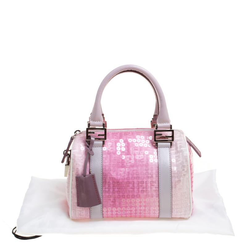 Fendi Pink Zucchino Canvas and Sequins Mini Forever Bauletto Boston Bag 2