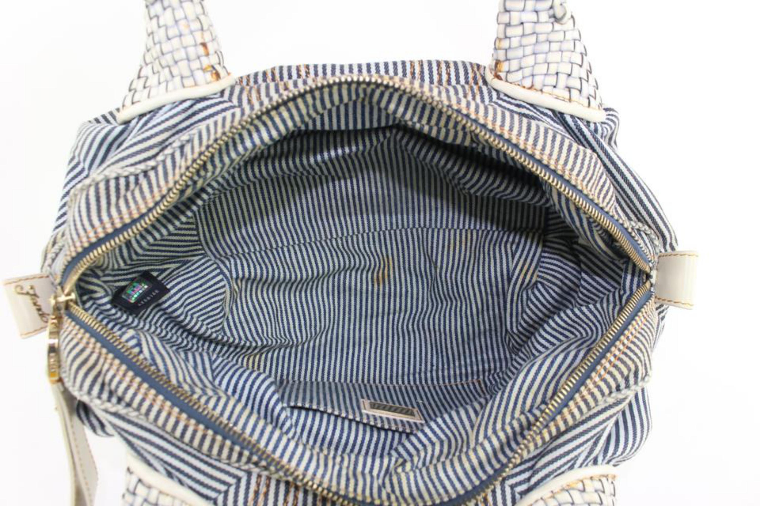 Women's Fendi Pinstripe Spy 5fz1019 Blue Canvas Hobo Bag For Sale