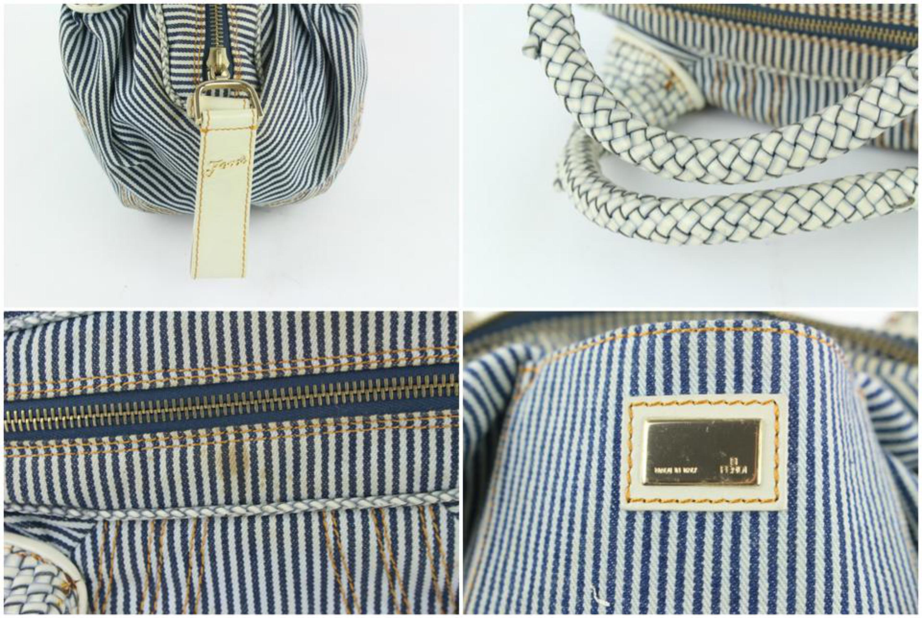 Fendi Pinstripe Spy 5fz1019 Blue Canvas Hobo Bag For Sale 1