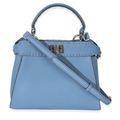 Fendi Placca Argento Blue Cuoio Romano Selleria Mini Peekaboo Iconic Satchel