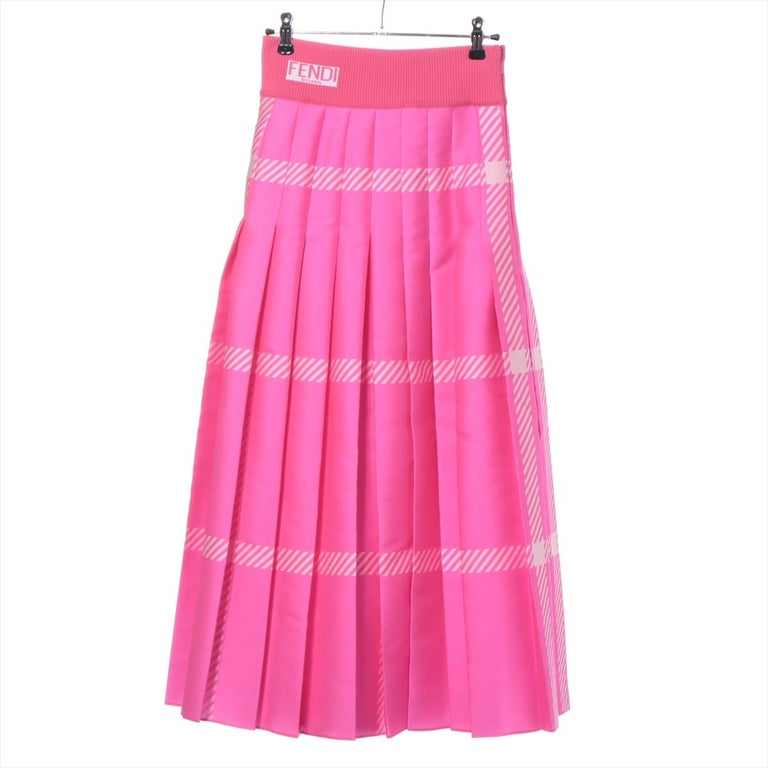 Fendi Pleated Check Print Midi Skirt Hot Pink For Sale at