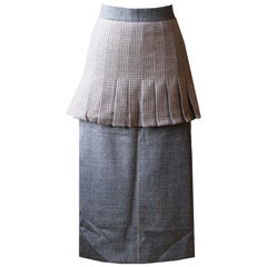 Fendi Pleated Chiffon Trimmed Checked Wool Skirt