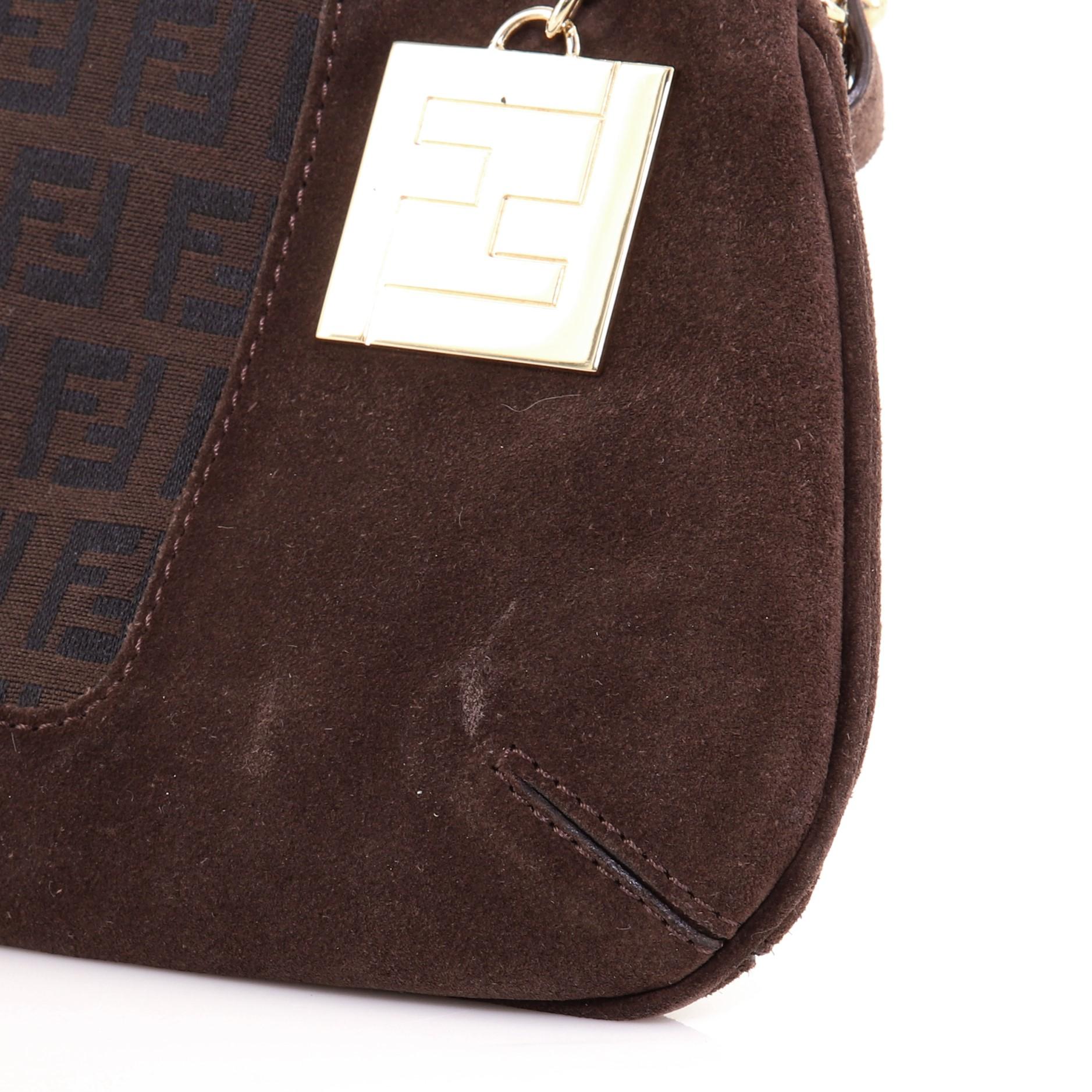  Fendi Pochette Shoulder Bag Suede and Zucchino Canvas Small In Good Condition In NY, NY