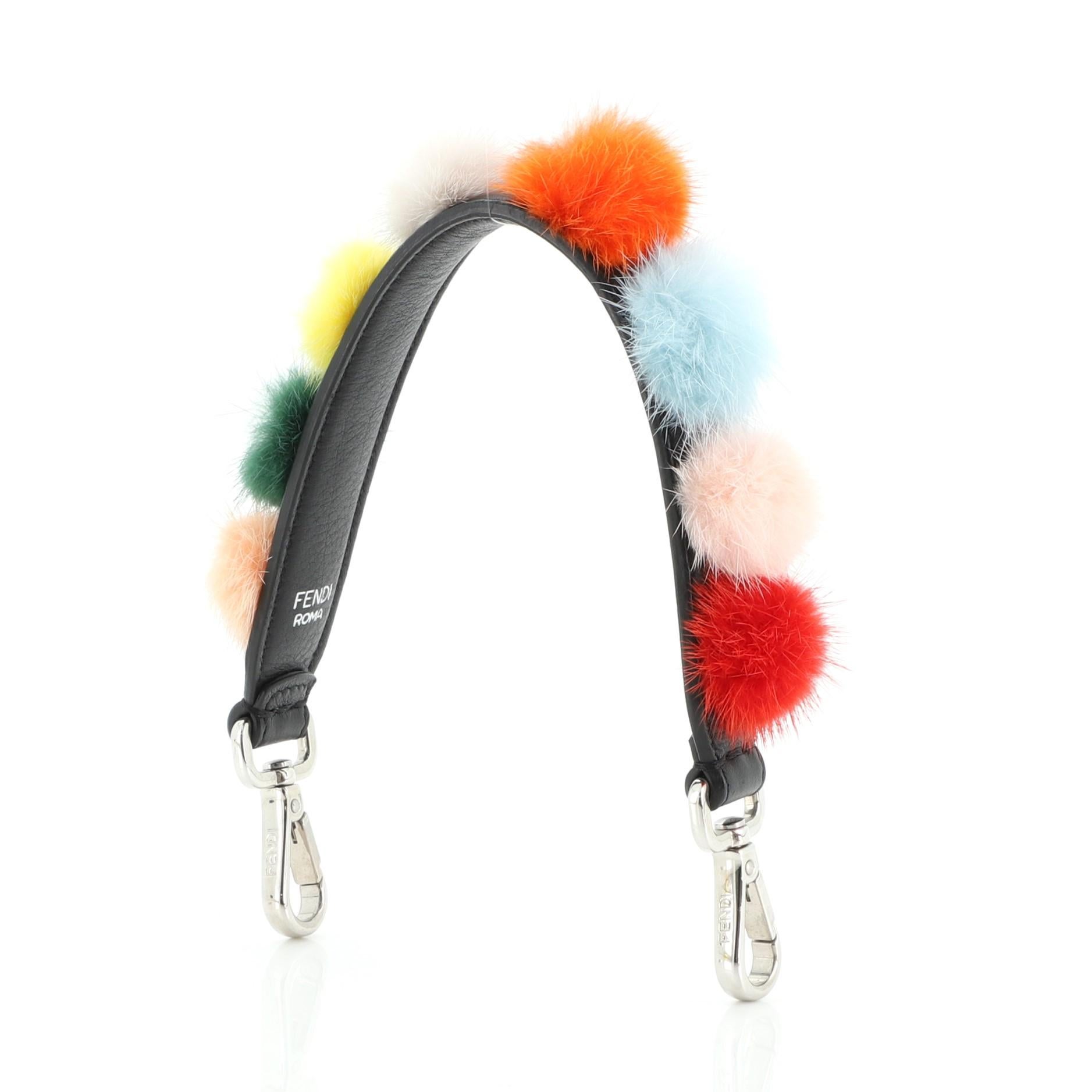 Fendi Pom Pom Short Shoulder Strap Leather and Fur In Good Condition In NY, NY