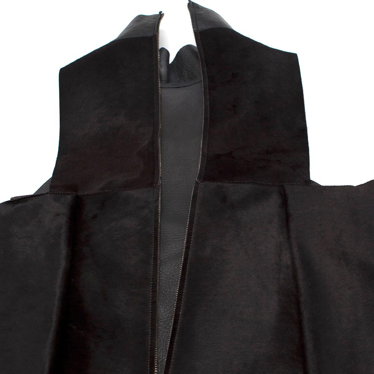 Black Fendi Pony Hair & Leather A-Line Dress US 2