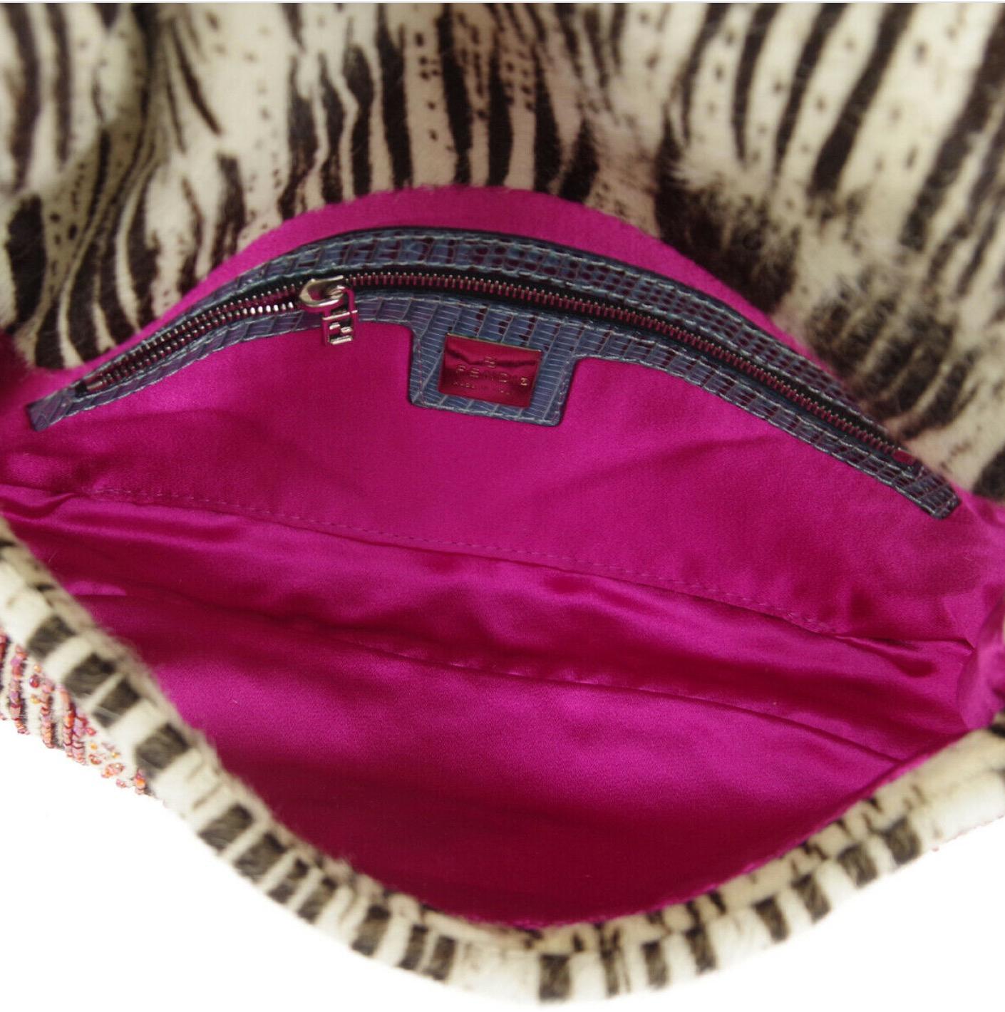 Fendi Ponyhair Blue Lizard Beaded Exotic Top Handle Shoulder Pochette Flap Bag In Good Condition In Chicago, IL