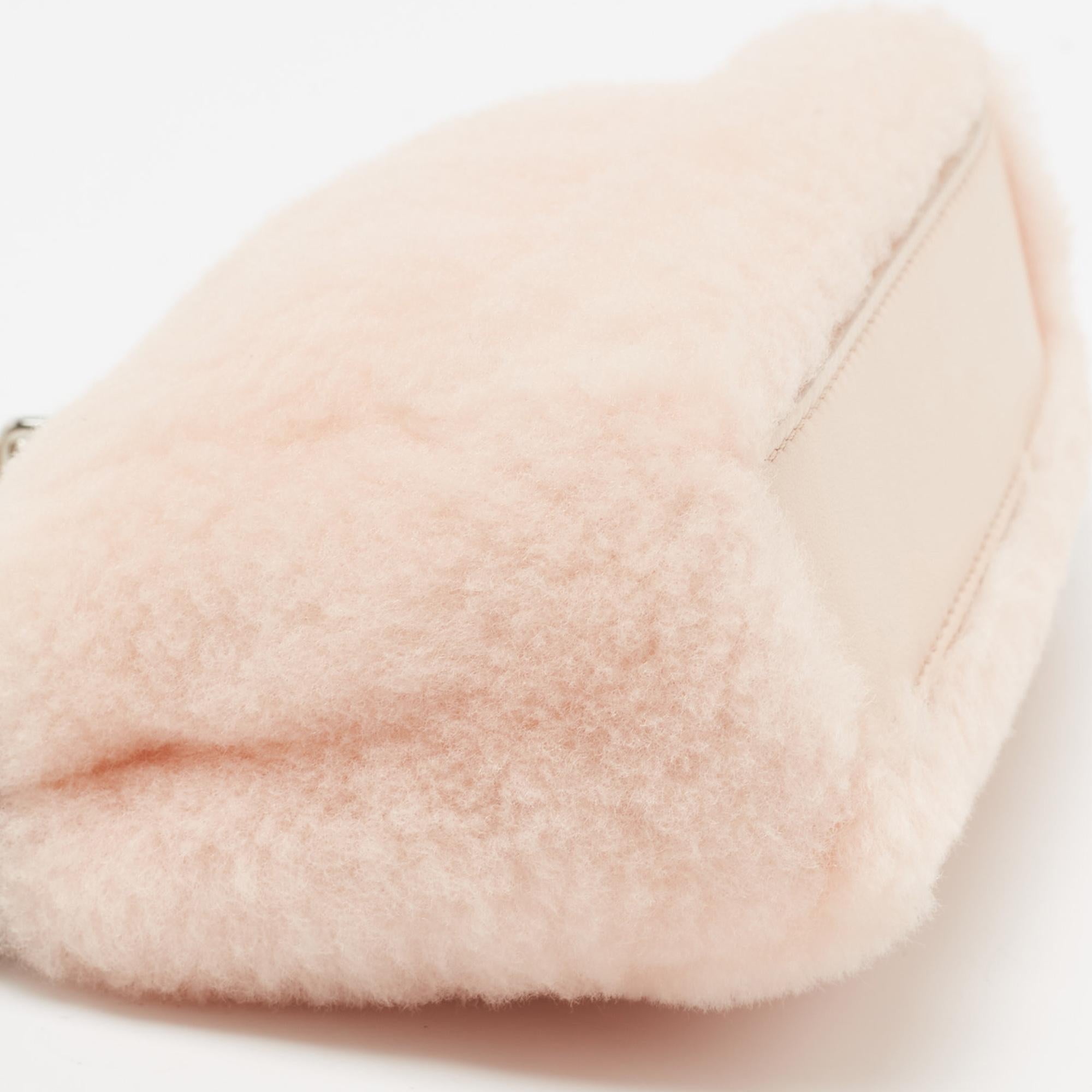 Beige Fendi Powder Pink Shearling and Leather Micro Peekaboo Bag
