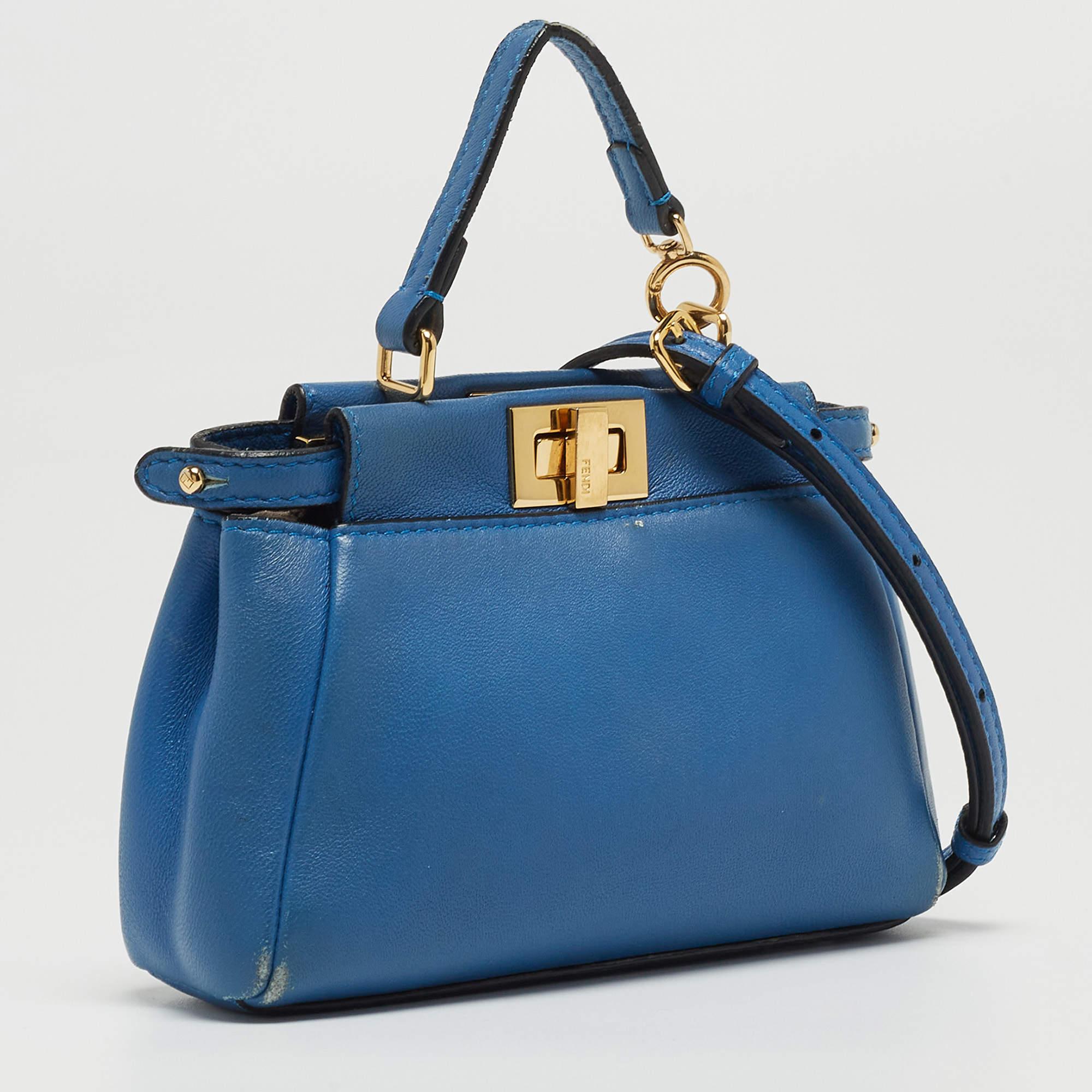 Women's Fendi Powdered Blue Leather Micro Peekaboo Bag