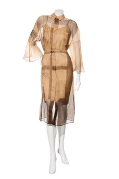 Fendi Pre-Fall 2021 Sheer Organza Shirt Dress Knit Slip & Leather Belt IT 40