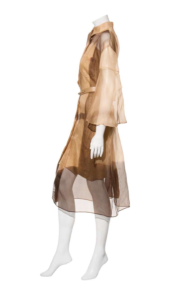 fendi leather dress Fendi Pre-Fall 2021 Sheer Organza Shirt Dress Knit Slip & Leather Belt IT 40