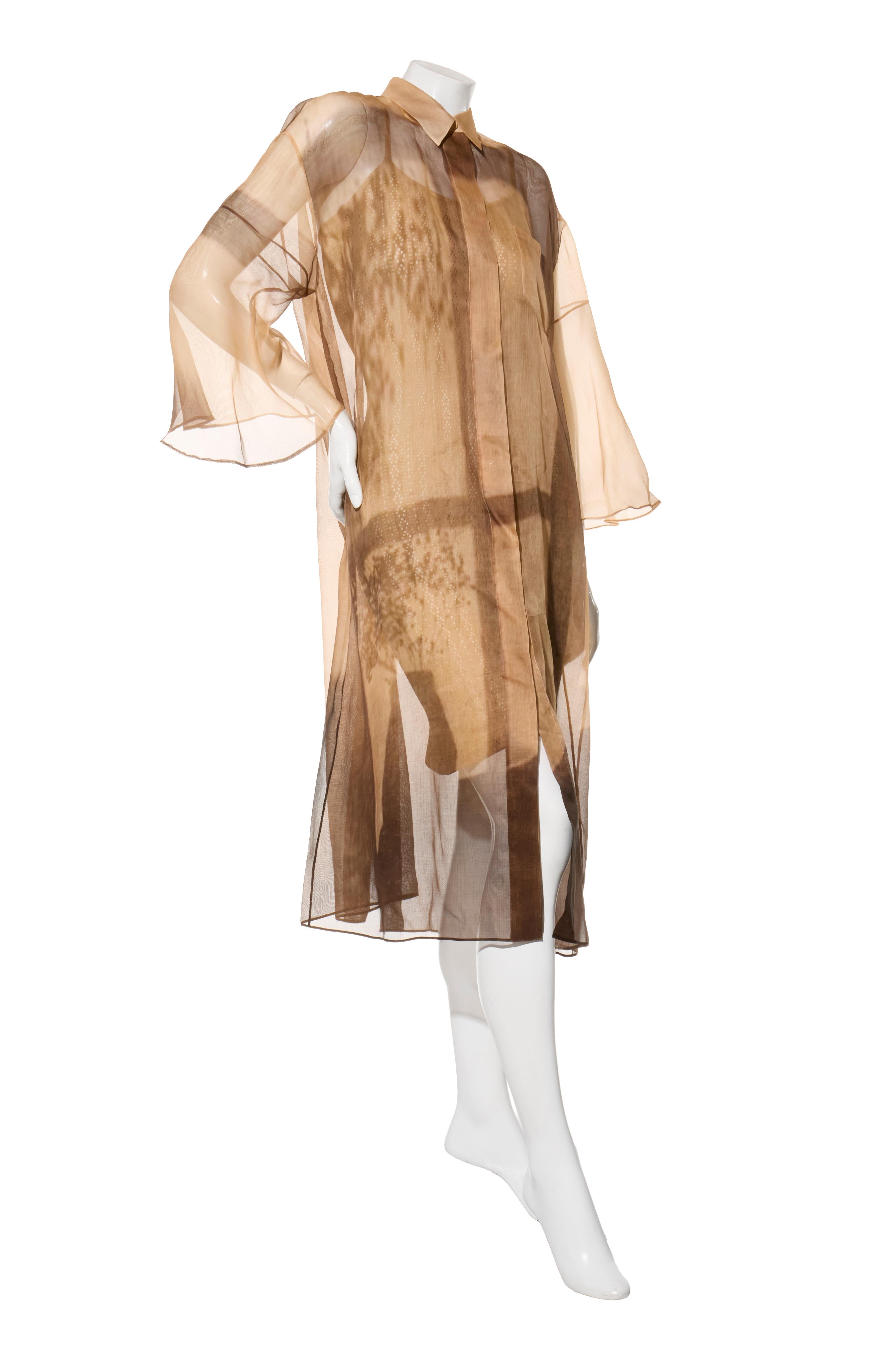 Donna Fendi - Pre-Fall 2021 - Vestito a camicia in organza trasparente con sottoveste in maglia e cintura in pelle IT 40 in vendita