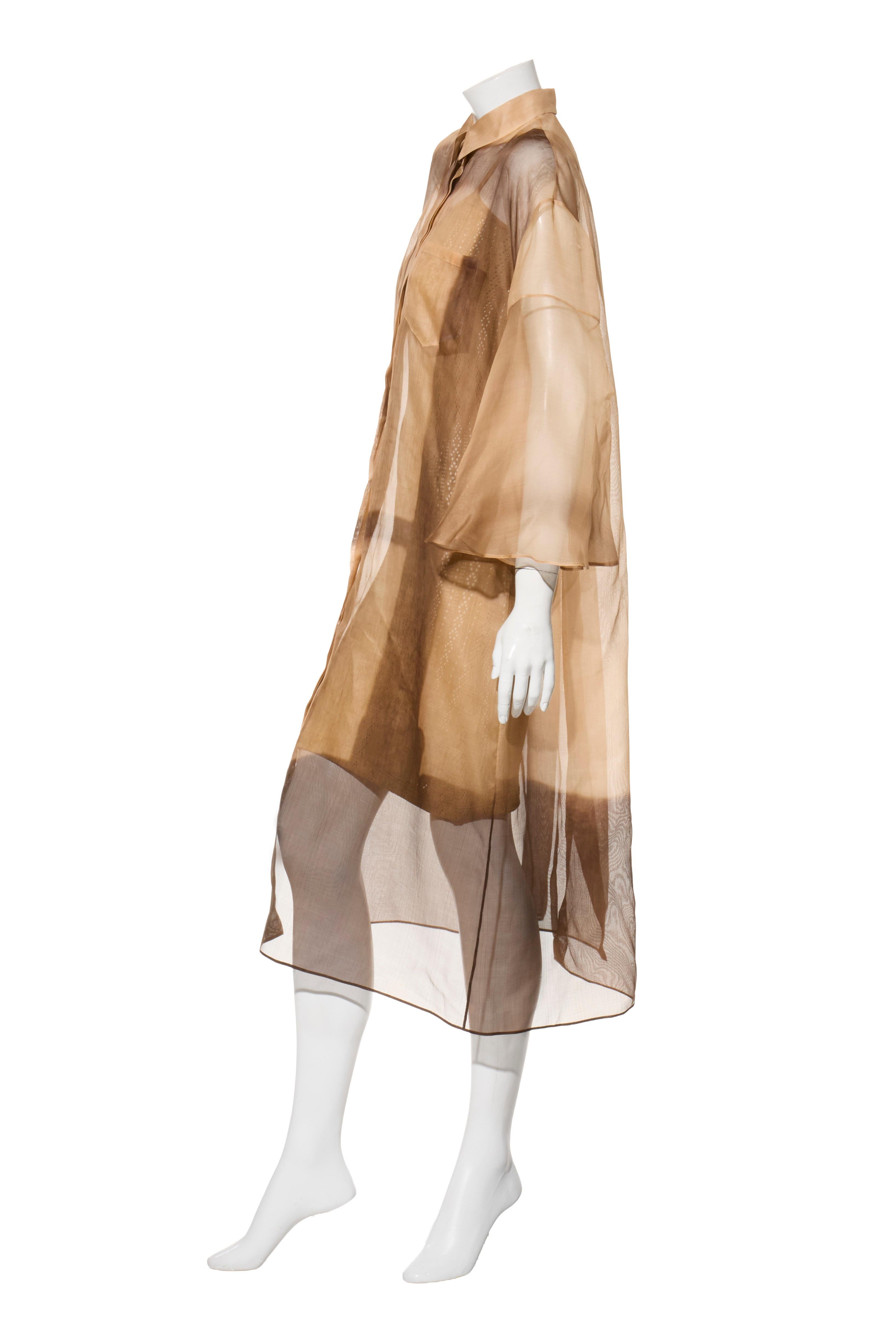 Fendi - Pre-Fall 2021 - Vestito a camicia in organza trasparente con sottoveste in maglia e cintura in pelle IT 40 in vendita 1
