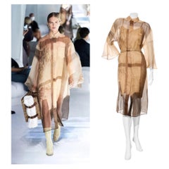 Fendi - Pre-Fall 2021 - Vestito a camicia in organza trasparente con sottoveste in maglia e cintura in pelle IT 40
