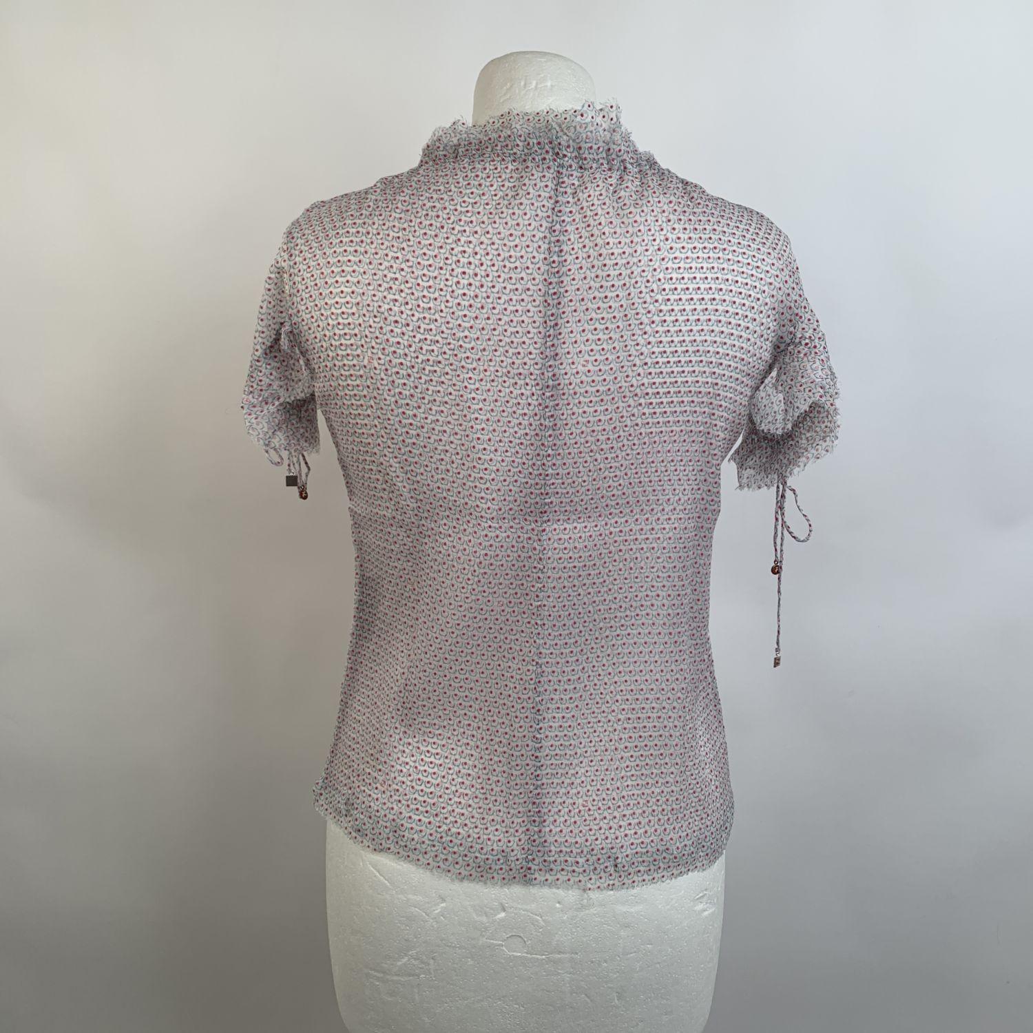Fendi Printed Silk Short Sleeve Top Drawstring Detail Size 40 2