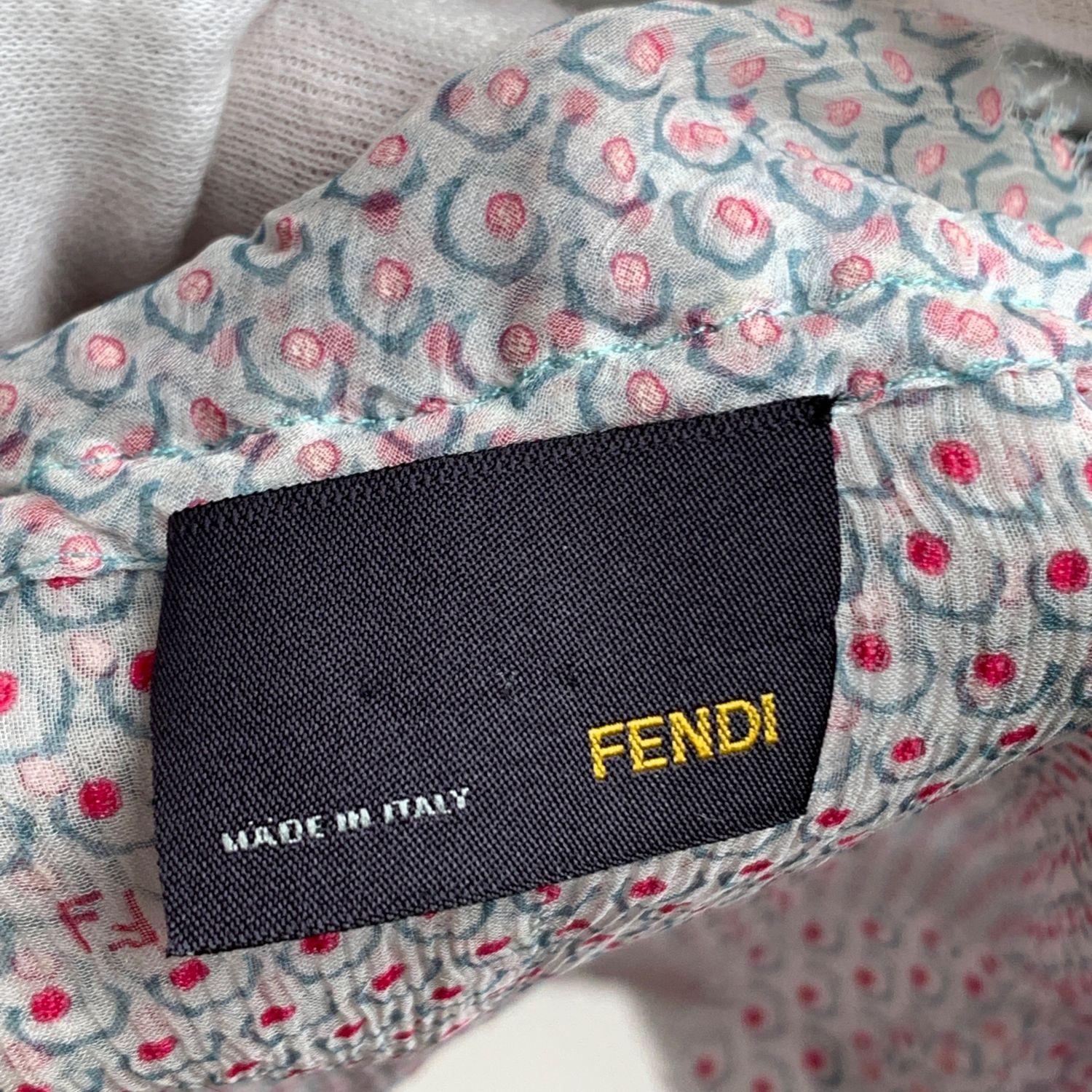 Fendi Printed Silk Short Sleeve Top Drawstring Detail Size 40 3