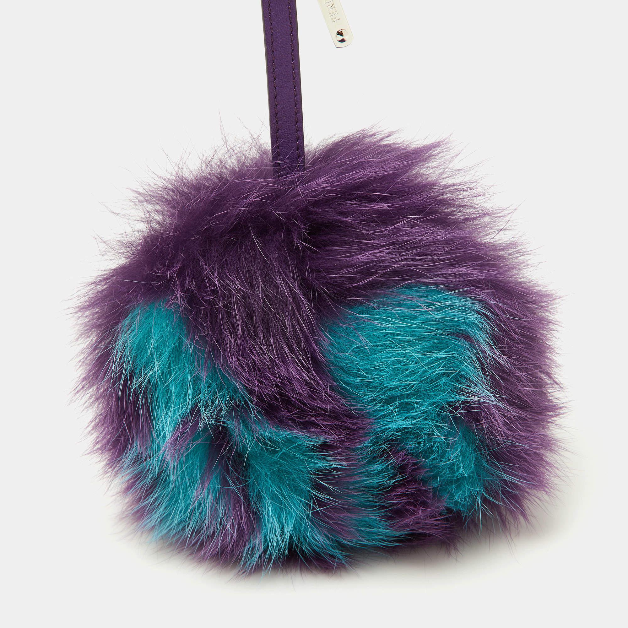 Fendi Purple/Blue Fox Fur Pom Pom Bag Charm In Excellent Condition For Sale In Dubai, Al Qouz 2