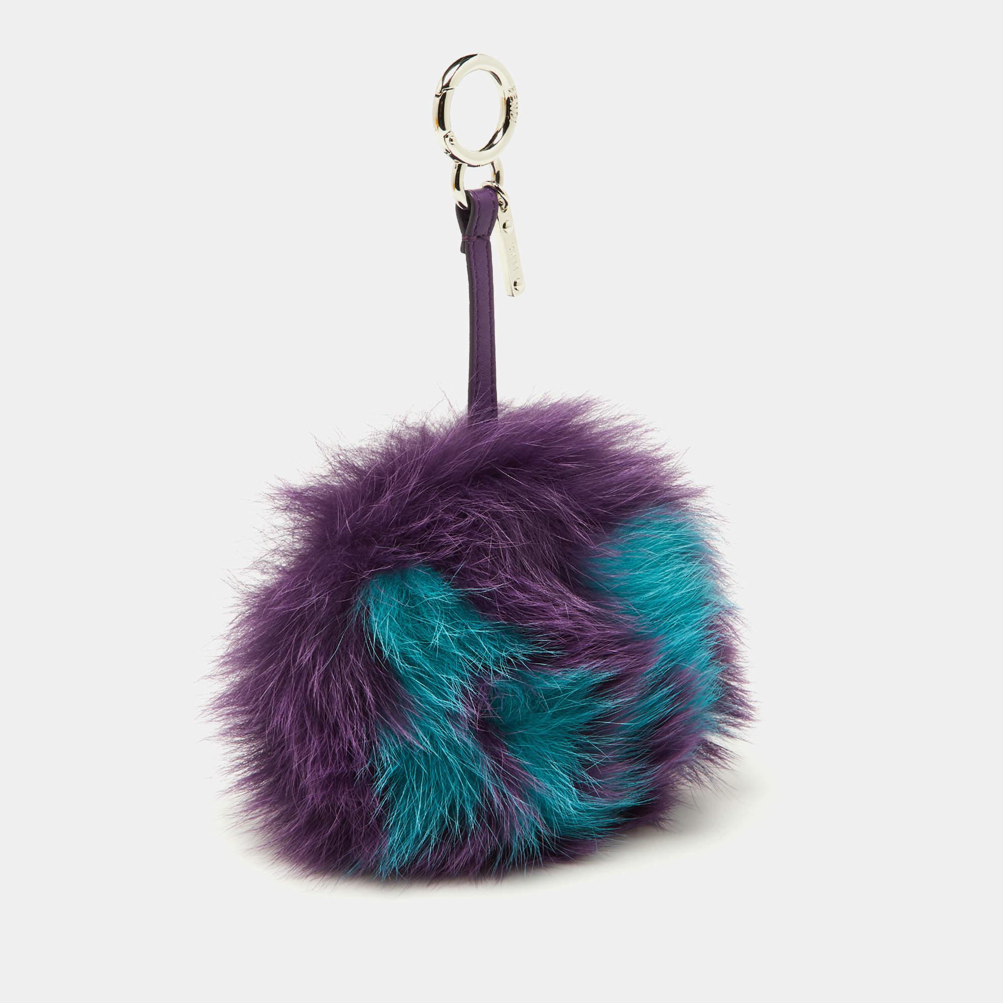 Fendi Purple/Blue Fox Fur Pom Pom Bag Charm For Sale 1