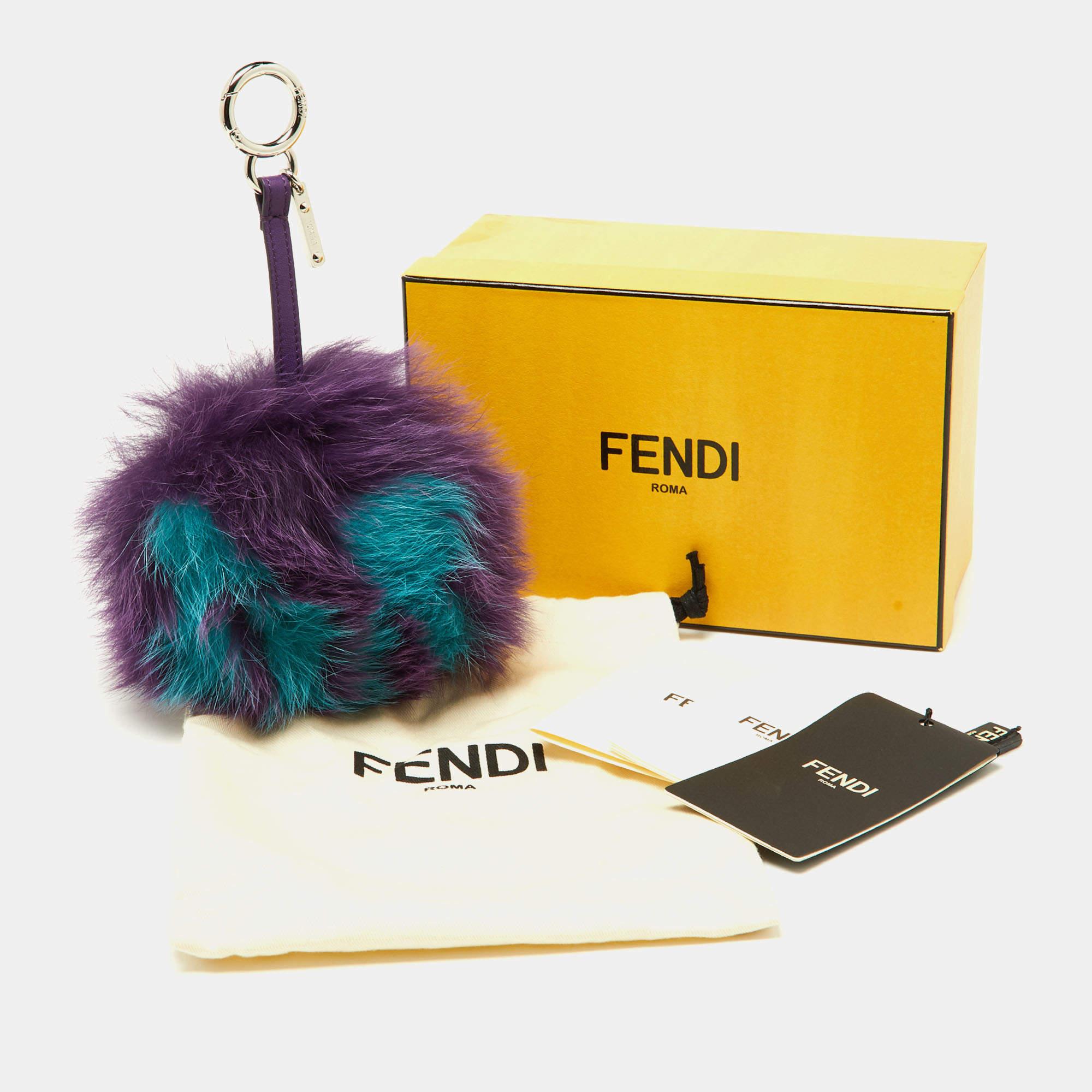 Fendi Purple/Blue Fox Fur Pom Pom Bag Charm For Sale 2
