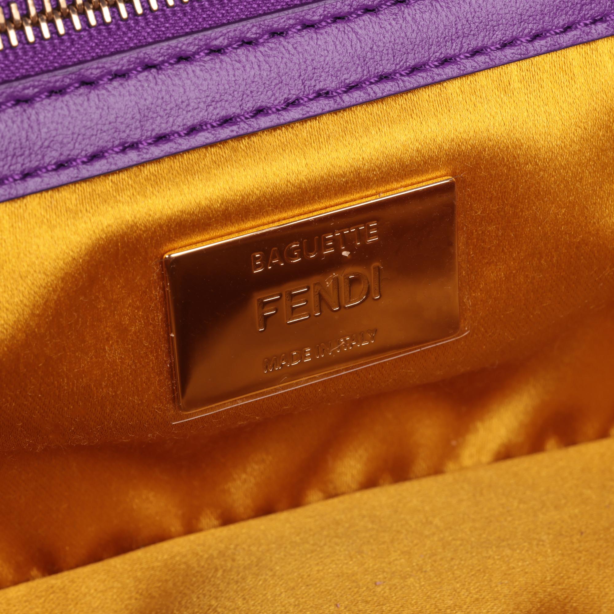 Fendi Purple Embellished Sequin & Purple Calfskin Leather Baguette 3