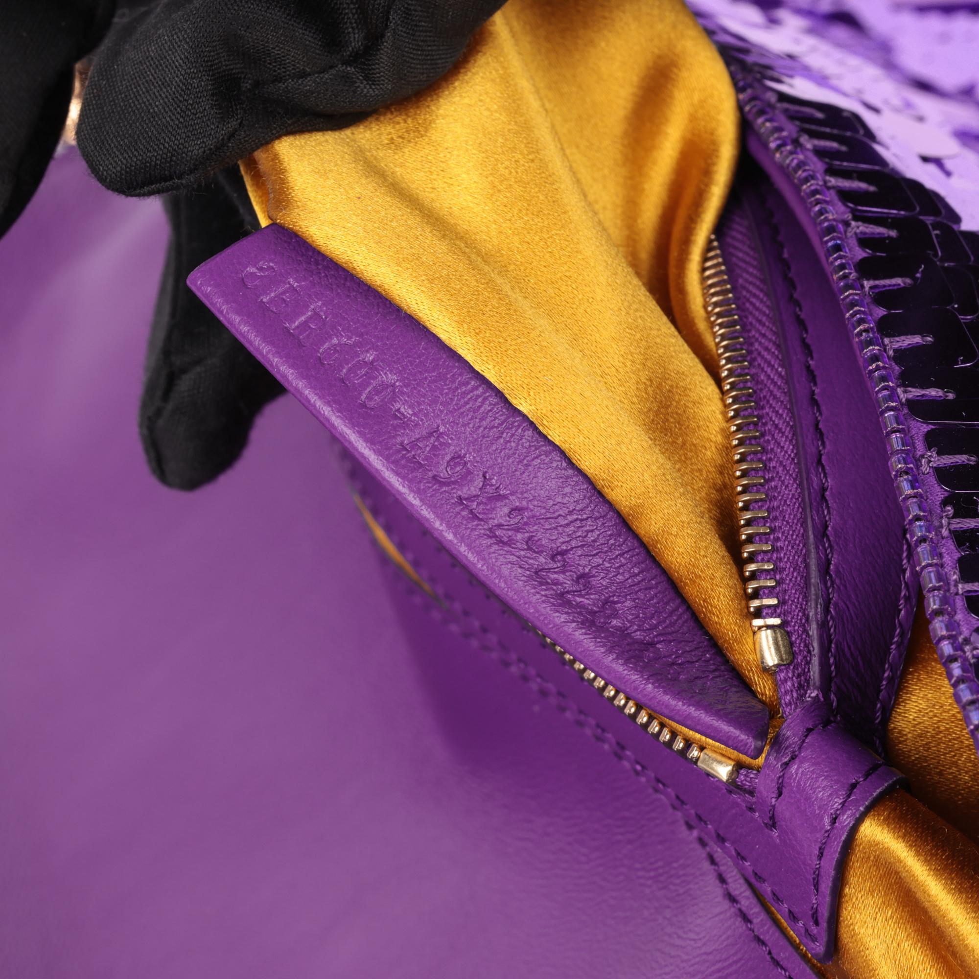 Fendi Purple Embellished Sequin & Purple Calfskin Leather Baguette 4