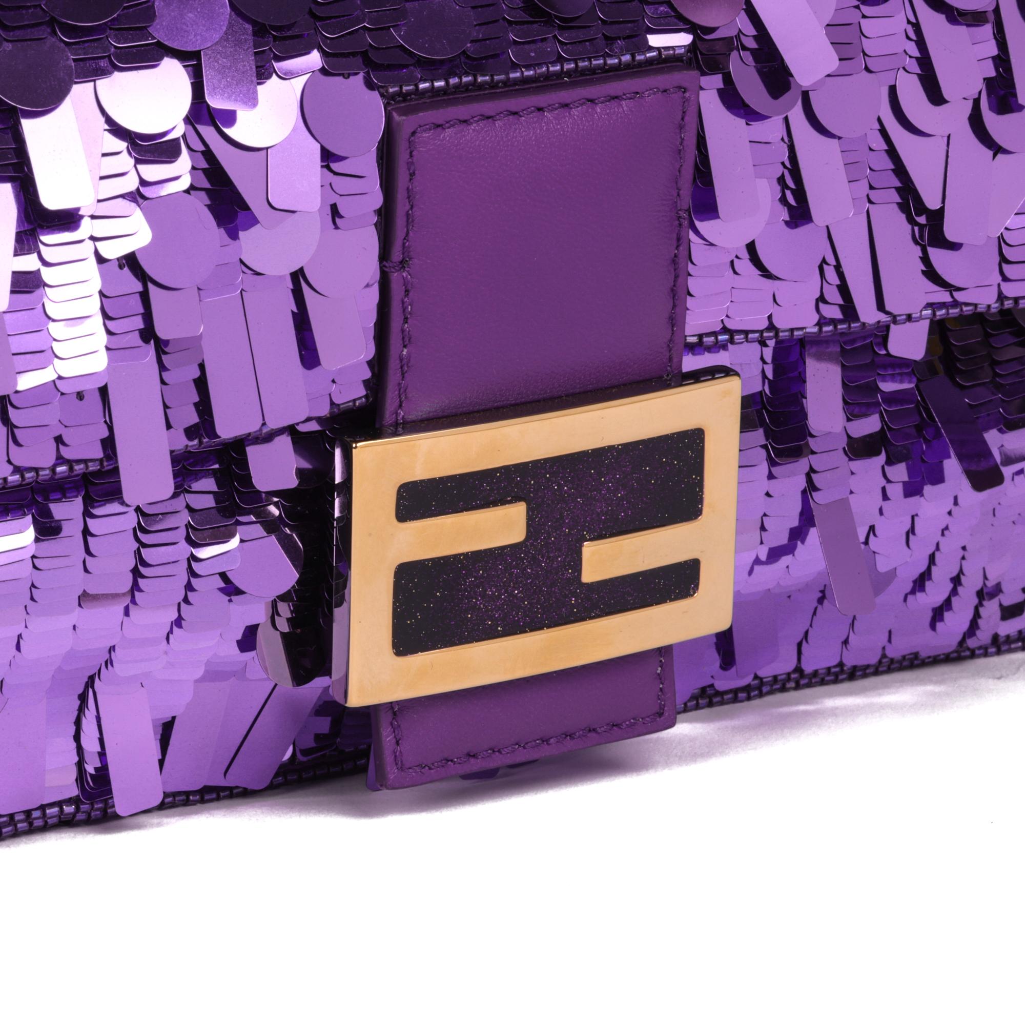 Women's Fendi Purple Embellished Sequin & Purple Calfskin Leather Baguette