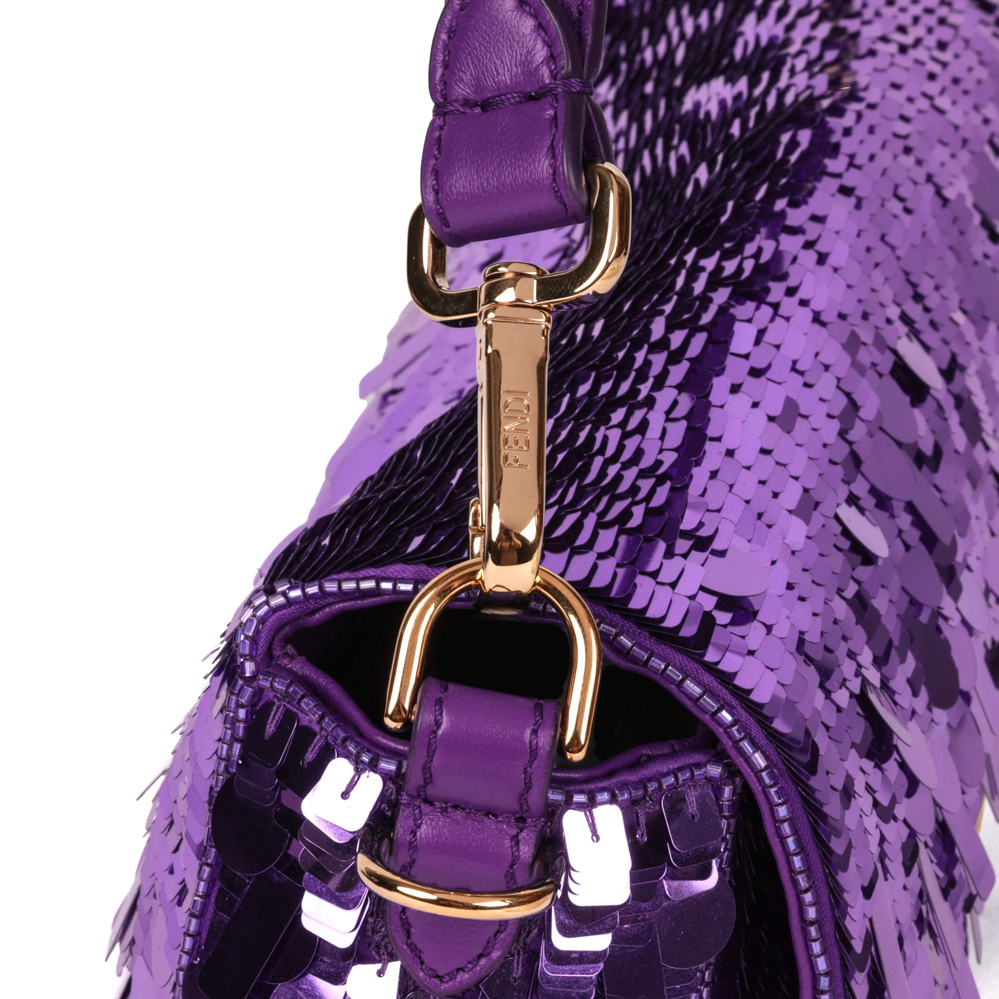Fendi Purple Embellished Sequin & Purple Calfskin Leather Baguette 1
