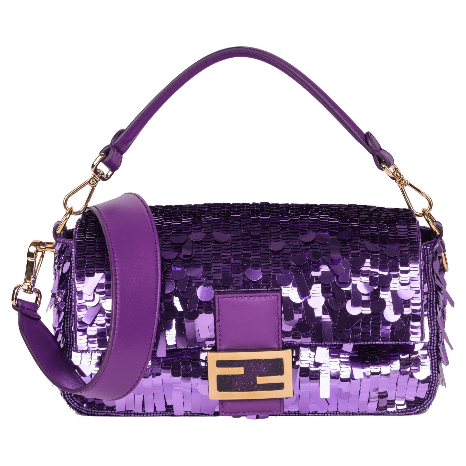 Fendi Purple Embellished Sequin and Purple Calfskin Leather Baguette at ...