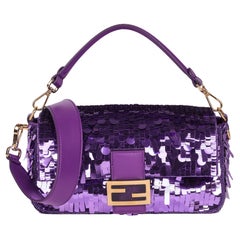 Fendi Purple Embellished Sequin & Purple Calfskin Leather Baguette