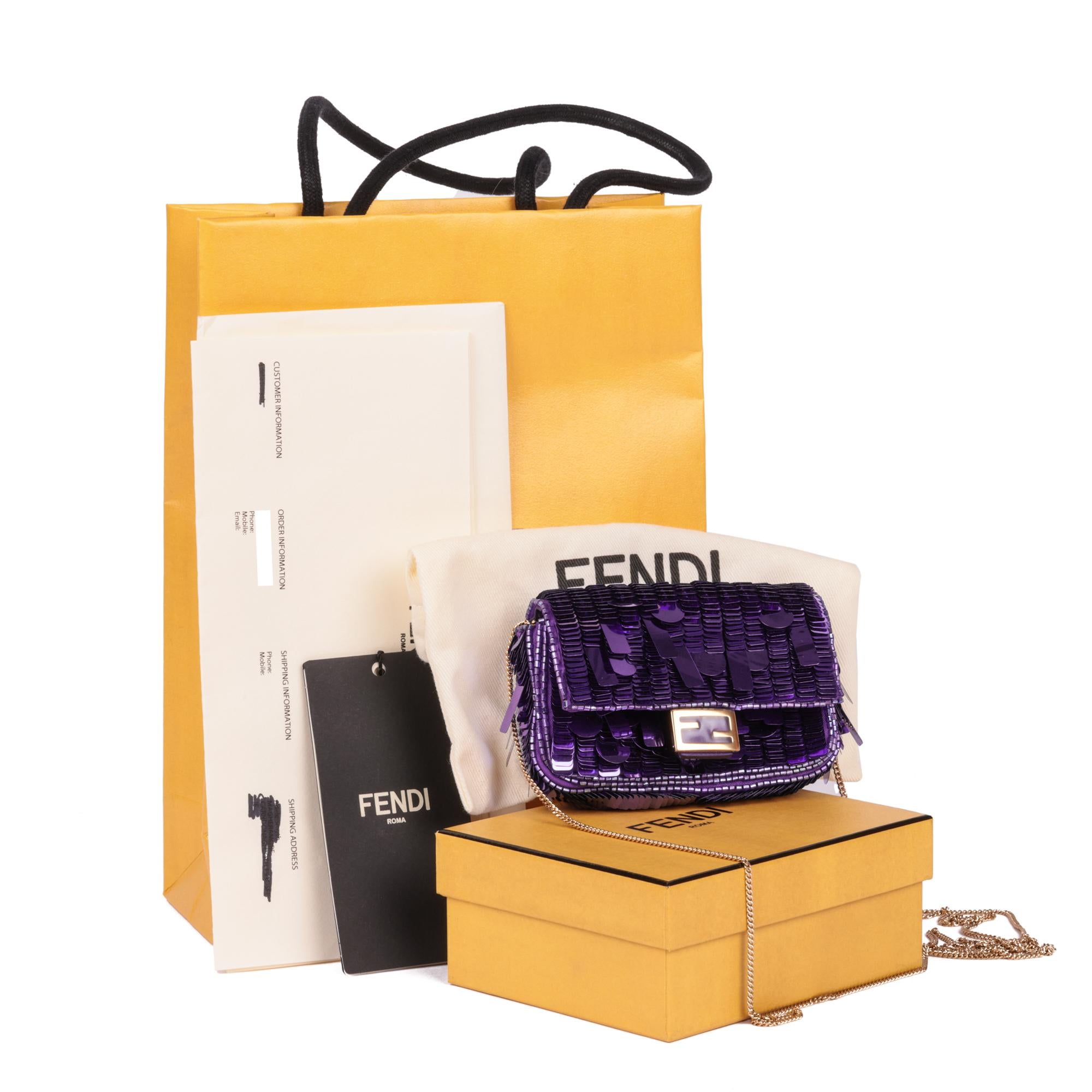Fendi Purple Embellished Sequin & Purple Calfskin Leather Nano Baguette Charm 3