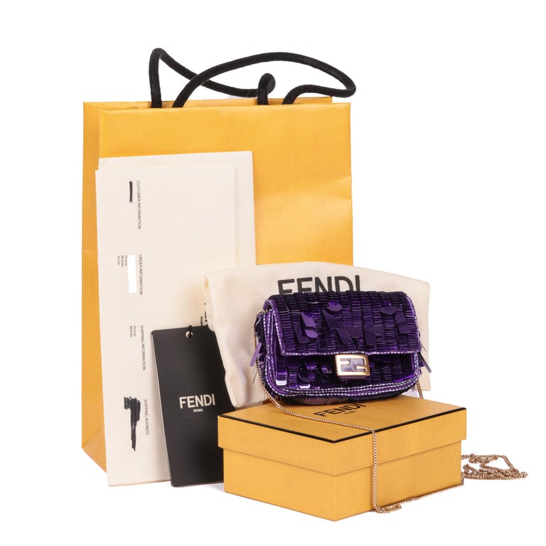 Fendi Chain Baguette Charm Bag Sequins Nano Purple 1628451