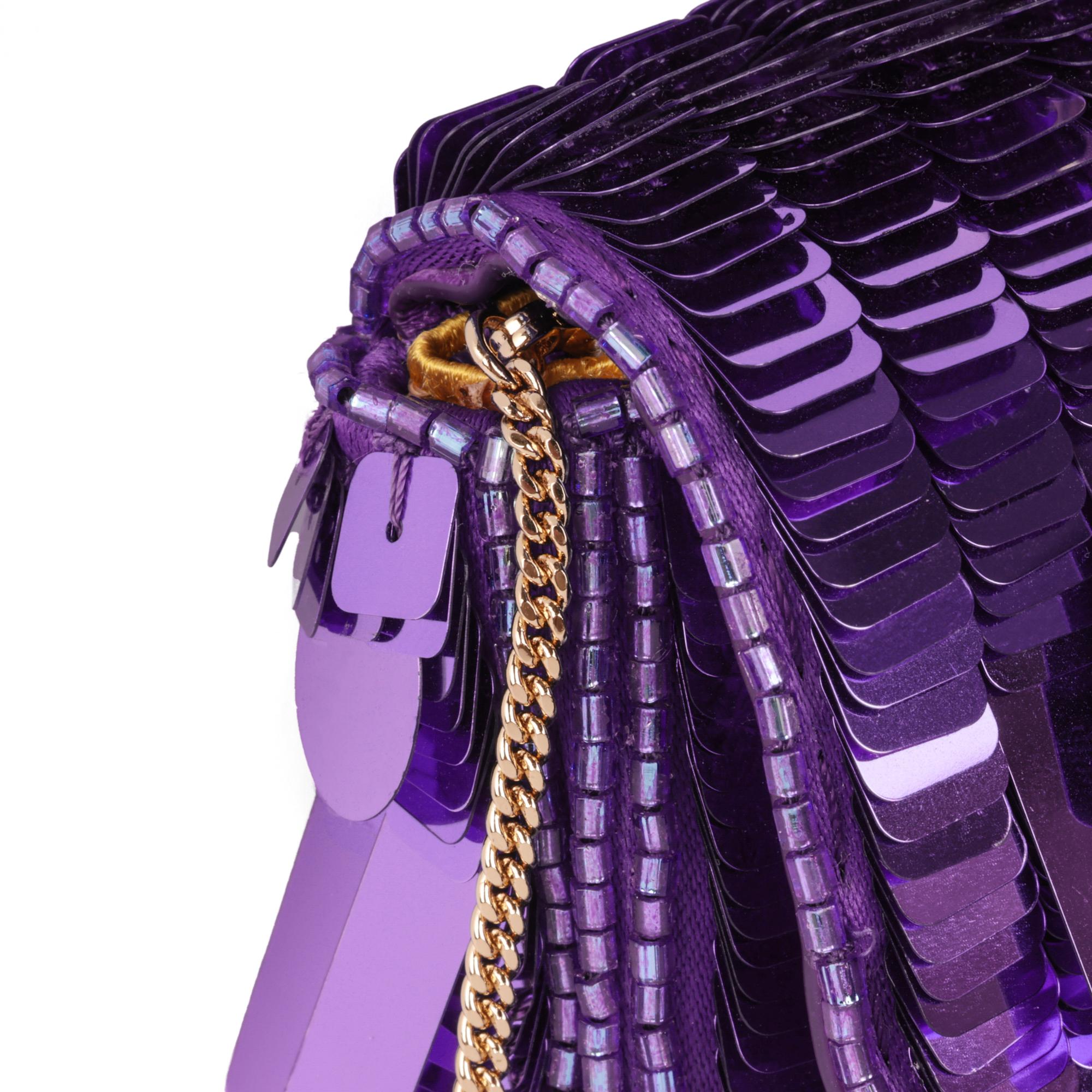 Women's Fendi Purple Embellished Sequin & Purple Calfskin Leather Nano Baguette Charm