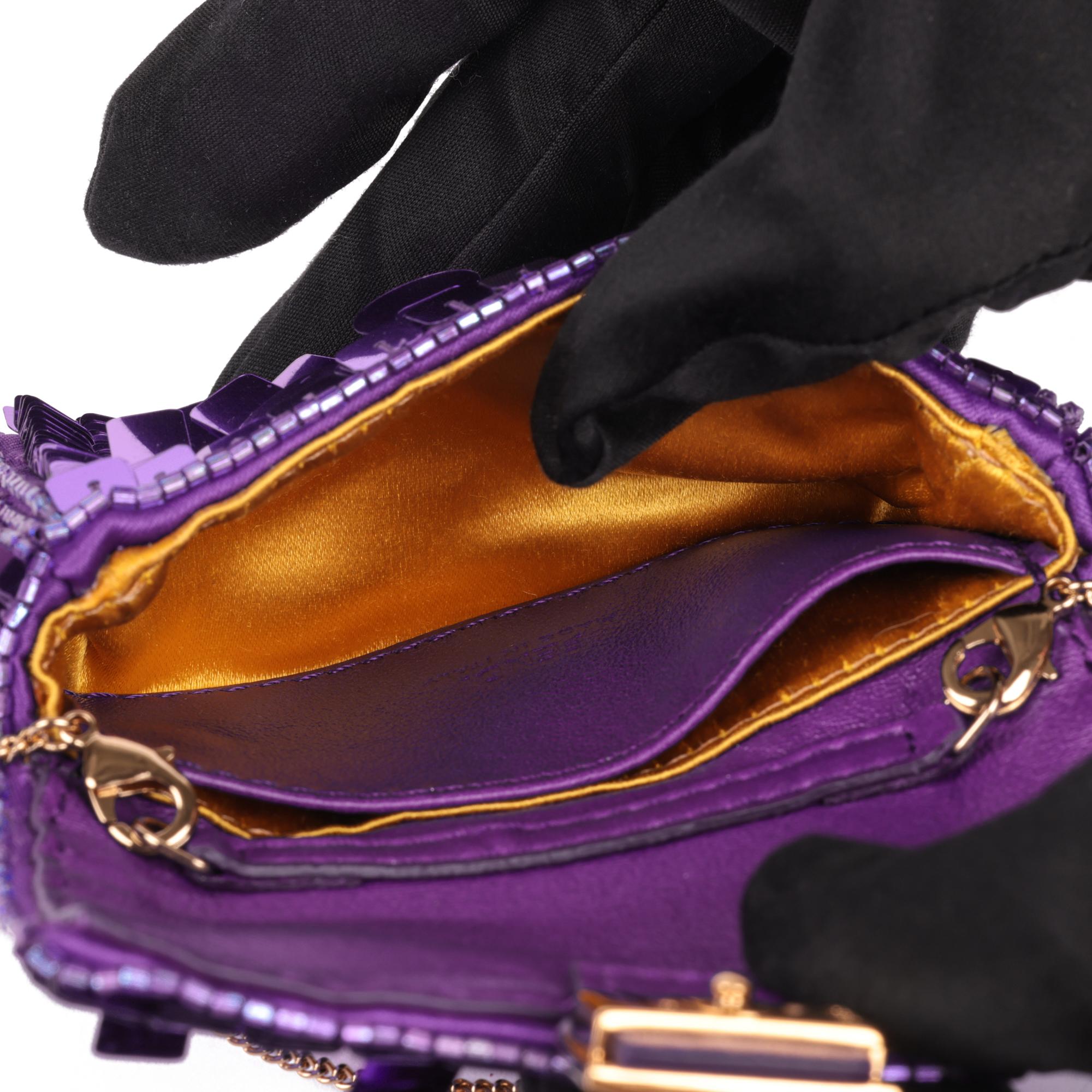 Fendi Purple Embellished Sequin & Purple Calfskin Leather Nano Baguette Charm 1