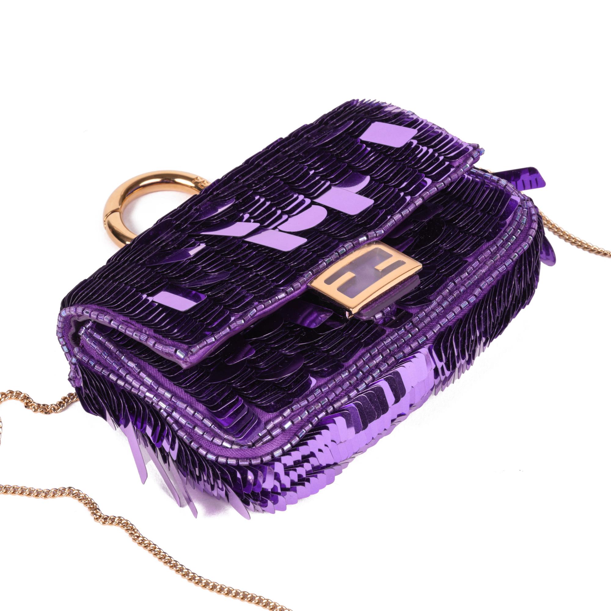 Fendi Purple Embellished Sequin & Purple Calfskin Leather Nano Baguette Charm 2