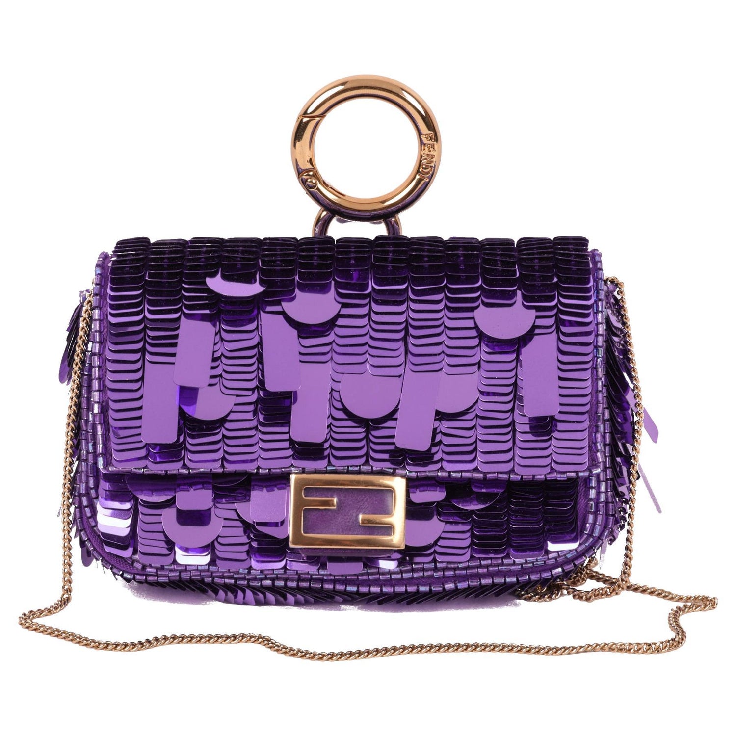 Fendi Embroidered Sequins Medium Baguette Bag Purple 2019