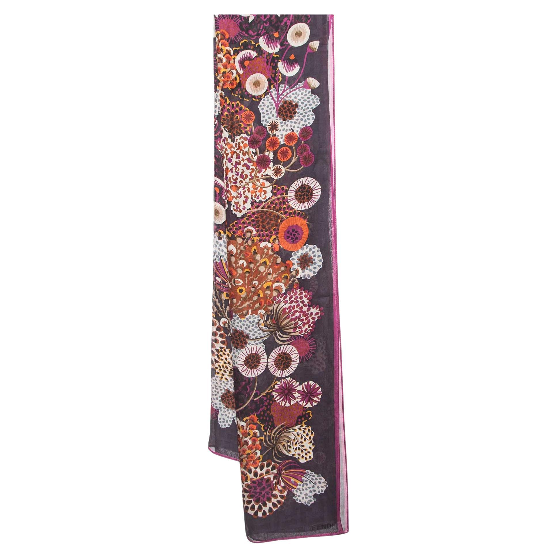 Fendi Purple Floral Print Silk Chiffon Scarf For Sale