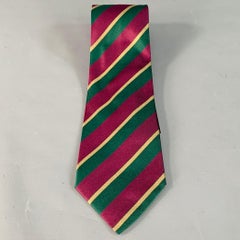 FENDI Purple Green Diagonal Stripe Silk Tie