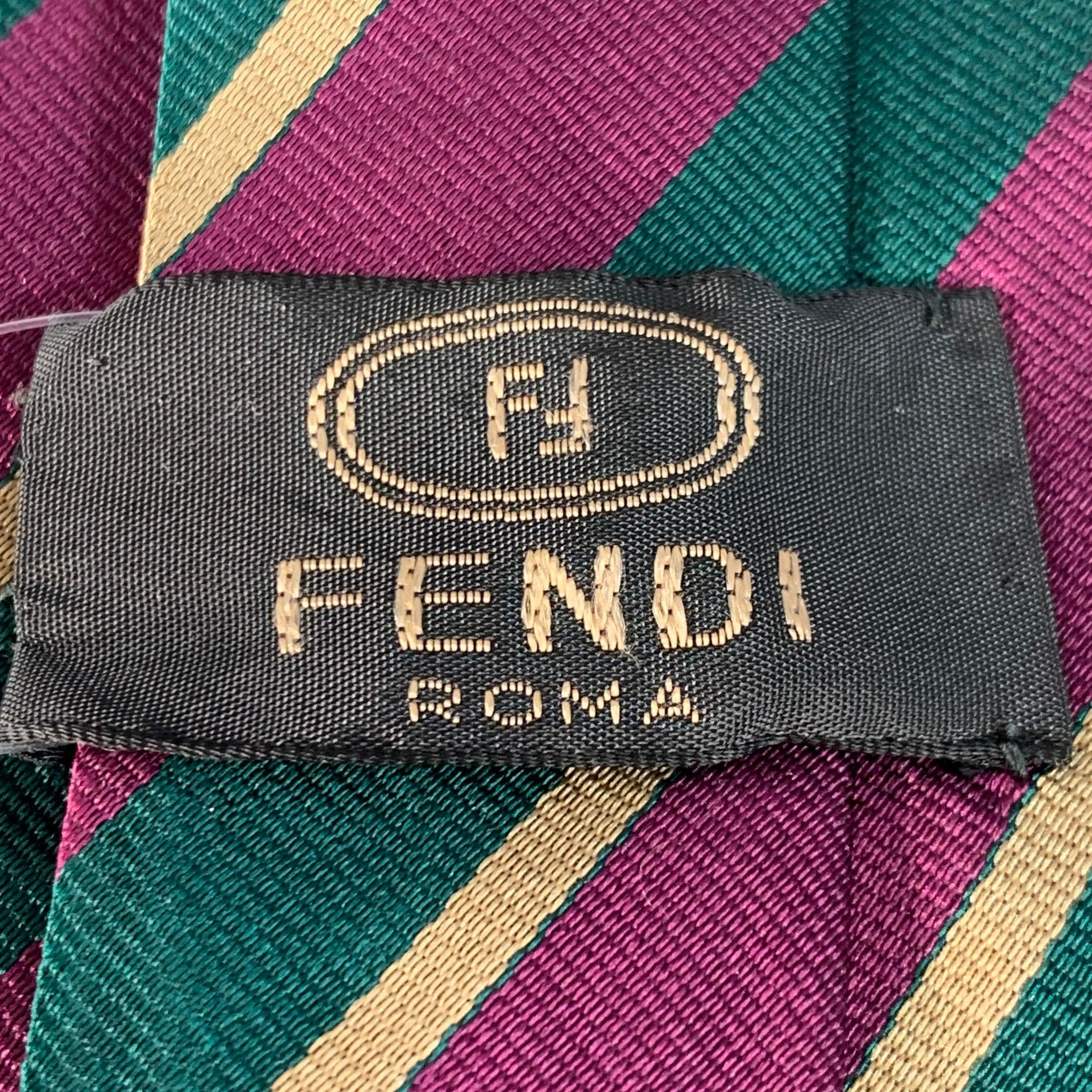 Nero Cravatta in seta a righe diagonali Fendi Purple Green in vendita