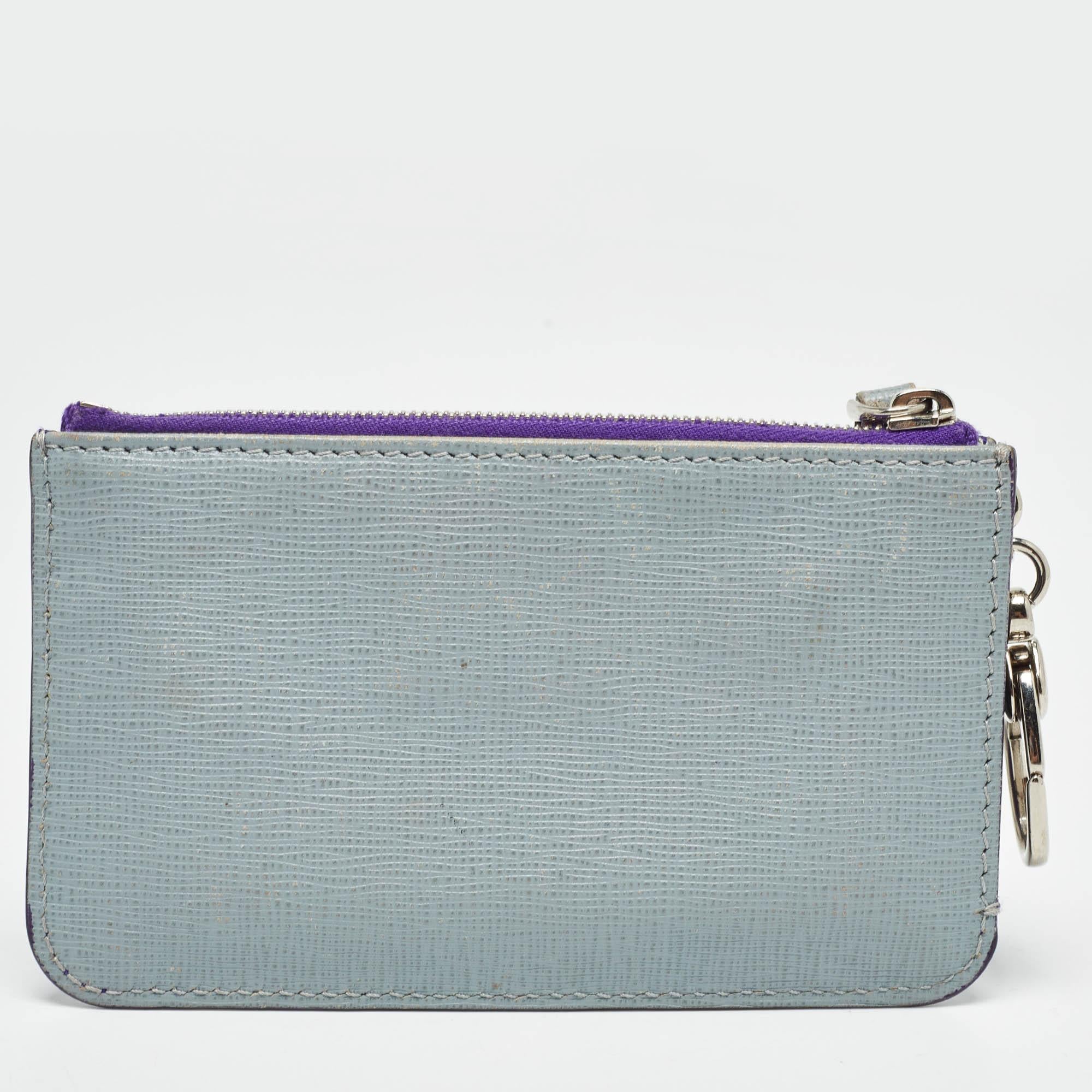 Women's Fendi Purple/Grey Leather Zip Coin Pouch For Sale