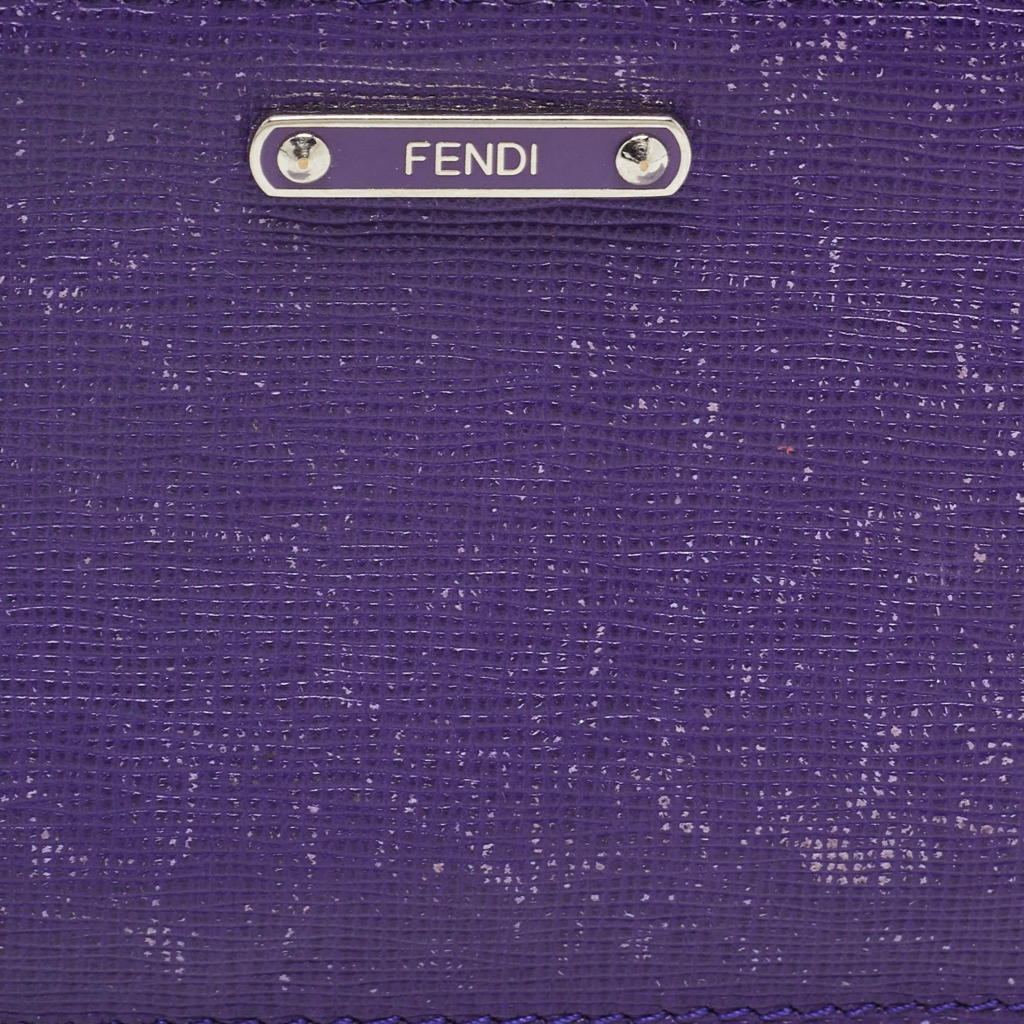 Fendi Purple/Grey Leather Zip Coin Pouch For Sale 1